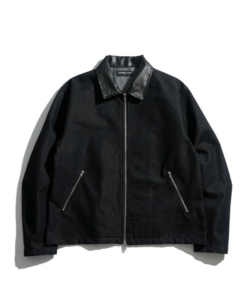 Starting Over(スターティングオーバー)の「double zip collar PUleather short length twill/denim blouson /ダブルジップ エリ PU レザー ショートレングス ツイル/デニムブルゾン 短丈/ハリントンジャケット(ブルゾン・メンズ・ブラック/ブラック系その他・M/L)」の8枚目の写真