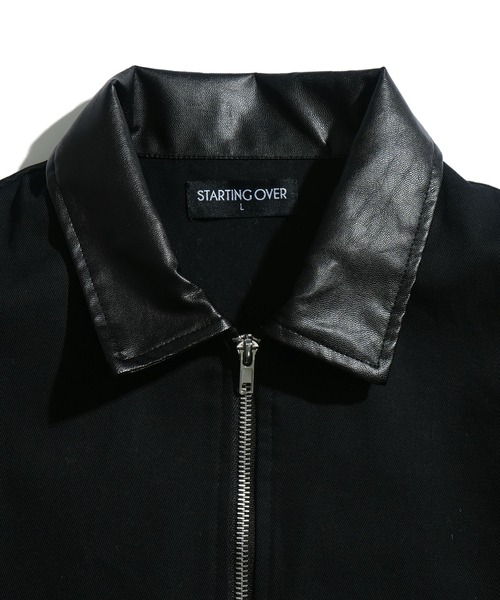 Starting Over(スターティングオーバー)の「double zip collar PUleather short length twill/denim blouson /ダブルジップ エリ PU レザー ショートレングス ツイル/デニムブルゾン 短丈/ハリントンジャケット(ブルゾン・メンズ・ブラック/ブラック系その他・M/L)」の9枚目の写真