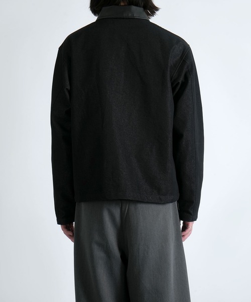 Starting Over(スターティングオーバー)の「double zip collar PUleather short length twill/denim blouson /ダブルジップ エリ PU レザー ショートレングス ツイル/デニムブルゾン 短丈/ハリントンジャケット(ブルゾン・メンズ・ブラック/ブラック系その他・M/L)」の13枚目の写真