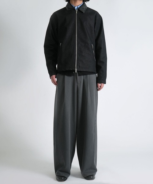 Starting Over(スターティングオーバー)の「double zip collar PUleather short length twill/denim blouson /ダブルジップ エリ PU レザー ショートレングス ツイル/デニムブルゾン 短丈/ハリントンジャケット(ブルゾン・メンズ・ブラック/ブラック系その他・M/L)」の14枚目の写真