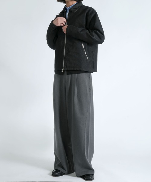 Starting Over(スターティングオーバー)の「double zip collar PUleather short length twill/denim blouson /ダブルジップ エリ PU レザー ショートレングス ツイル/デニムブルゾン 短丈/ハリントンジャケット(ブルゾン・メンズ・ブラック/ブラック系その他・M/L)」の15枚目の写真