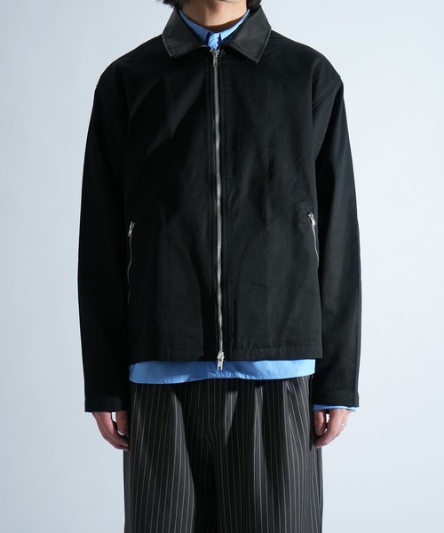 Starting Over(スターティングオーバー)の「double zip collar PUleather short length twill/denim blouson /ダブルジップ エリ PU レザー ショートレングス ツイル/デニムブルゾン 短丈/ハリントンジャケット(ブルゾン・メンズ・ブラック/ブラック系その他・M/L)」の17枚目の写真