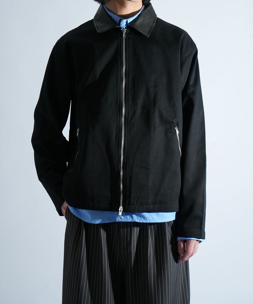 Starting Over(スターティングオーバー)の「double zip collar PUleather short length twill/denim blouson /ダブルジップ エリ PU レザー ショートレングス ツイル/デニムブルゾン 短丈/ハリントンジャケット(ブルゾン・メンズ・ブラック/ブラック系その他・M/L)」の18枚目の写真