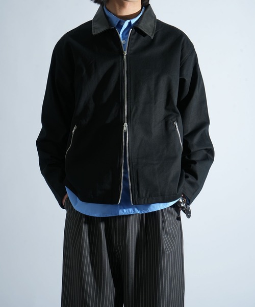 Starting Over(スターティングオーバー)の「double zip collar PUleather short length twill/denim blouson /ダブルジップ エリ PU レザー ショートレングス ツイル/デニムブルゾン 短丈/ハリントンジャケット(ブルゾン・メンズ・ブラック/ブラック系その他・M/L)」の20枚目の写真
