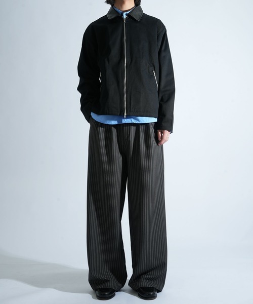 Starting Over(スターティングオーバー)の「double zip collar PUleather short length twill/denim blouson /ダブルジップ エリ PU レザー ショートレングス ツイル/デニムブルゾン 短丈/ハリントンジャケット(ブルゾン・メンズ・ブラック/ブラック系その他・M/L)」の22枚目の写真