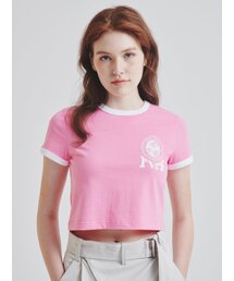 リンガークロップ半袖Tシャツピンク