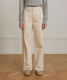 Button Detail Semi Wide Jean - Cream