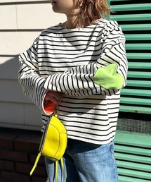 mi via loca（ミヴィアロカ）の「配色2way ハートパッチ ボーダーロンT（Tシャツ/カットソー）」