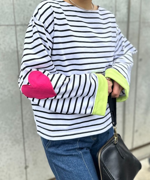 mi via loca(ミヴィアロカ)の「配色2way ハートパッチ ボーダーロンT(Tシャツ/カットソー・レディース・ホワイト/キナリ/ブラック・FREE)」の7枚目の写真