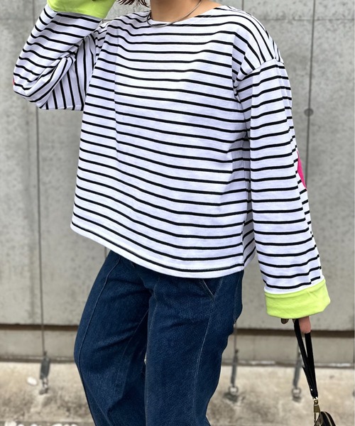 mi via loca(ミヴィアロカ)の「配色2way ハートパッチ ボーダーロンT(Tシャツ/カットソー・レディース・ホワイト/キナリ/ブラック・FREE)」の8枚目の写真
