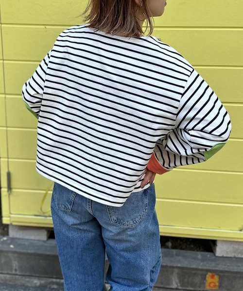 mi via loca(ミヴィアロカ)の「配色2way ハートパッチ ボーダーロンT(Tシャツ/カットソー・レディース・ホワイト/キナリ/ブラック・FREE)」の4枚目の写真