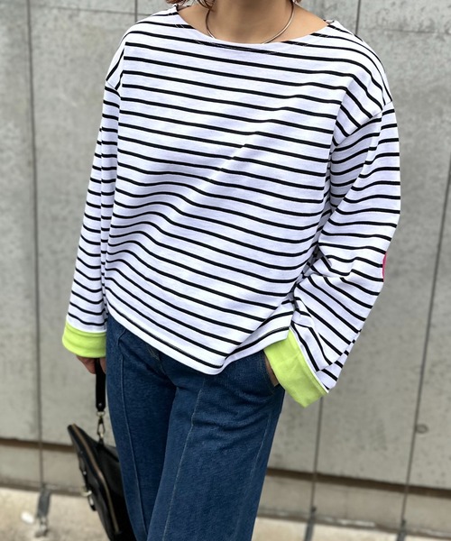 mi via loca(ミヴィアロカ)の「配色2way ハートパッチ ボーダーロンT(Tシャツ/カットソー・レディース・ホワイト/キナリ/ブラック・FREE)」の11枚目の写真