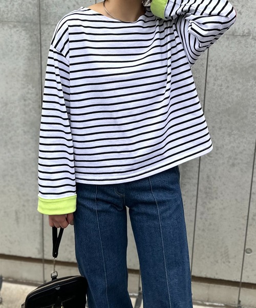 mi via loca(ミヴィアロカ)の「配色2way ハートパッチ ボーダーロンT(Tシャツ/カットソー・レディース・ホワイト/キナリ/ブラック・FREE)」の12枚目の写真
