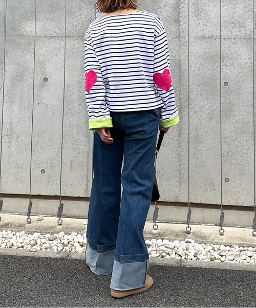 mi via loca(ミヴィアロカ)の「配色2way ハートパッチ ボーダーロンT(Tシャツ/カットソー・レディース・ホワイト/キナリ/ブラック・FREE)」の21枚目の写真