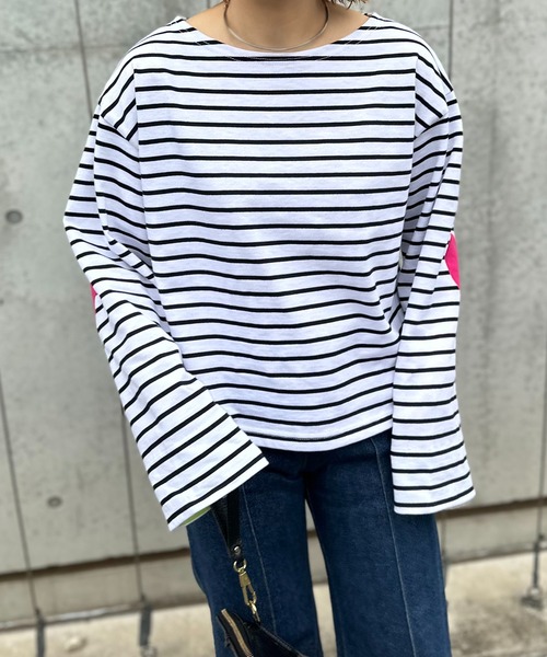 mi via loca(ミヴィアロカ)の「配色2way ハートパッチ ボーダーロンT(Tシャツ/カットソー・レディース・ホワイト/キナリ/ブラック・FREE)」の13枚目の写真
