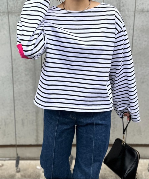 mi via loca(ミヴィアロカ)の「配色2way ハートパッチ ボーダーロンT(Tシャツ/カットソー・レディース・ホワイト/キナリ/ブラック・FREE)」の14枚目の写真