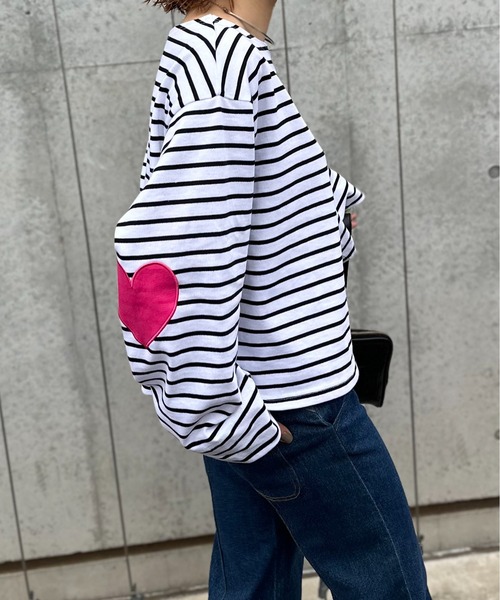 mi via loca(ミヴィアロカ)の「配色2way ハートパッチ ボーダーロンT(Tシャツ/カットソー・レディース・ホワイト/キナリ/ブラック・FREE)」の16枚目の写真