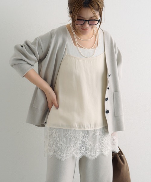 PUAL CE CIN（ピュアルセシン）の「【＠noricorico102企画】サテン×レース レイヤードキャミソール（キャミソール・レディース・ブラック/クリーム・FREE）」の9枚目の写真