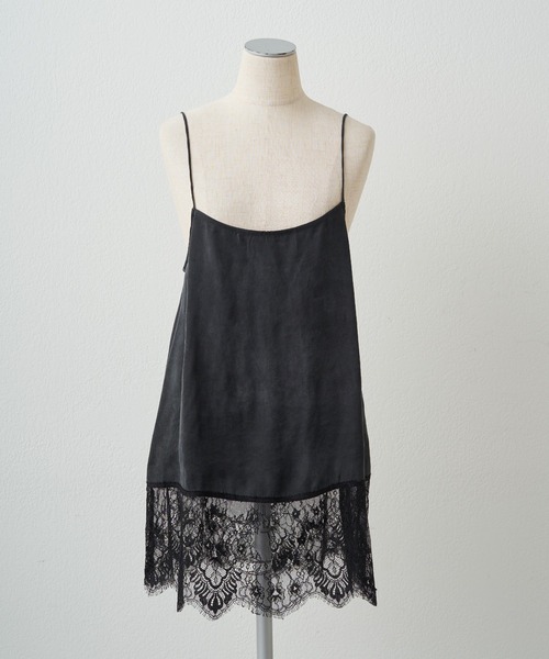 PUAL CE CIN（ピュアルセシン）の「【＠noricorico102企画】サテン×レース レイヤードキャミソール（キャミソール・レディース・ブラック/クリーム・FREE）」の4枚目の写真