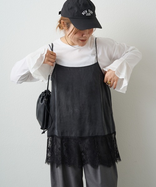 PUAL CE CIN（ピュアルセシン）の「【＠noricorico102企画】サテン×レース レイヤードキャミソール（キャミソール・レディース・ブラック/クリーム・FREE）」の15枚目の写真