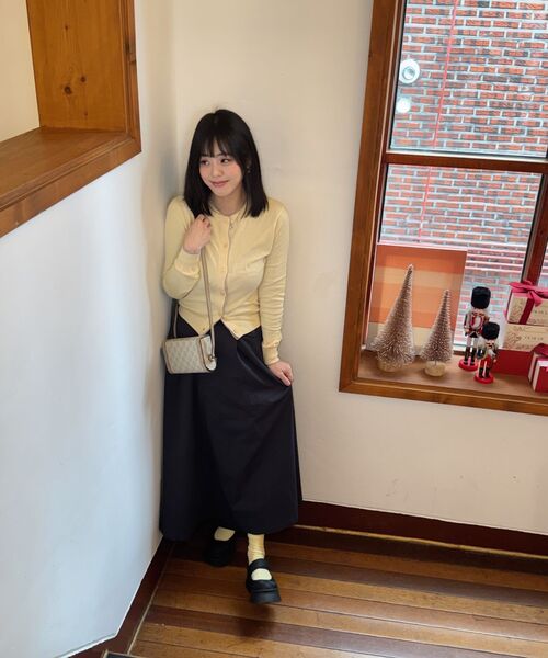 MUSINSA STANDARD WOMAN（ムシンサスタンダードウーマン）の「ウィメンズレイヤードラウンドネックカーディガン[ペイルイエロー]（カーディガン/ボレロ・レディース・その他・SMALL/MEDIUM/LARGE/X-SMALL）」の6枚目の写真