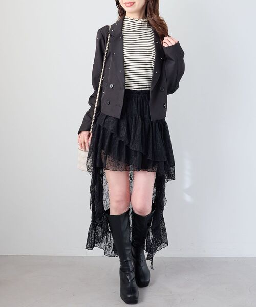 MAJESTIC LEGON(マジェスティックレゴン)の「アシメレースミニスカパン(スカート・レディース・ブラック/オフホワイト・MEDIUM)」の2枚目の写真