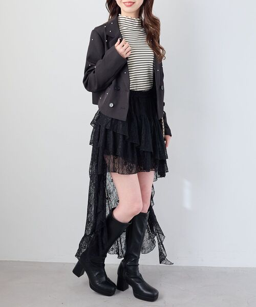 MAJESTIC LEGON(マジェスティックレゴン)の「アシメレースミニスカパン(スカート・レディース・ブラック/オフホワイト・MEDIUM)」の8枚目の写真