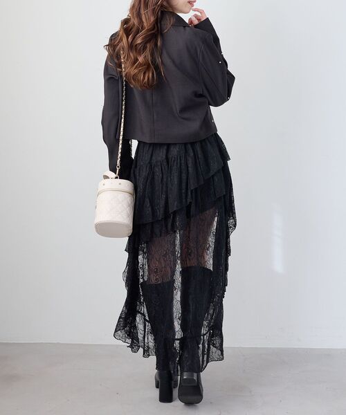 MAJESTIC LEGON(マジェスティックレゴン)の「アシメレースミニスカパン(スカート・レディース・ブラック/オフホワイト・MEDIUM)」の9枚目の写真