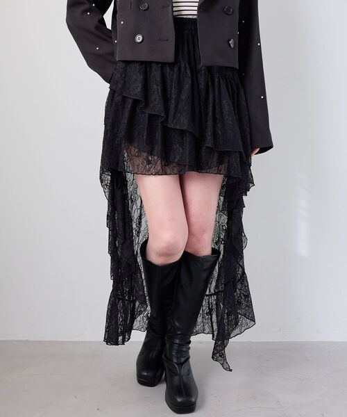 MAJESTIC LEGON(マジェスティックレゴン)の「アシメレースミニスカパン(スカート・レディース・ブラック/オフホワイト・MEDIUM)」の10枚目の写真