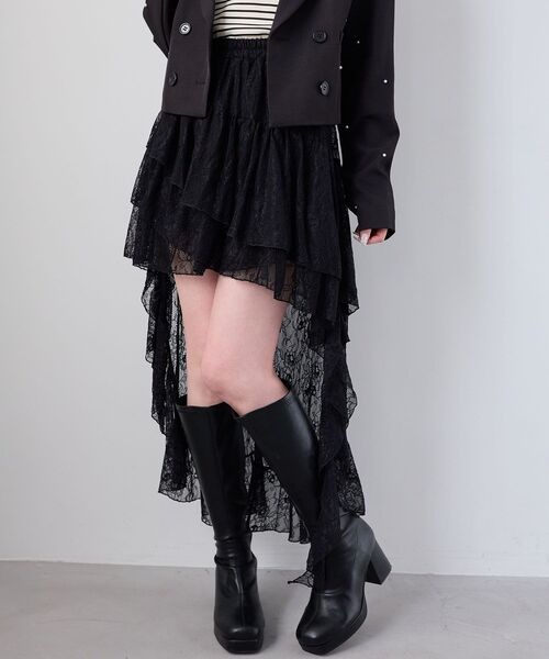 MAJESTIC LEGON(マジェスティックレゴン)の「アシメレースミニスカパン(スカート・レディース・ブラック/オフホワイト・MEDIUM)」の11枚目の写真