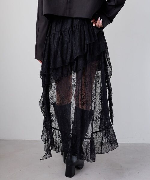 MAJESTIC LEGON(マジェスティックレゴン)の「アシメレースミニスカパン(スカート・レディース・ブラック/オフホワイト・MEDIUM)」の12枚目の写真