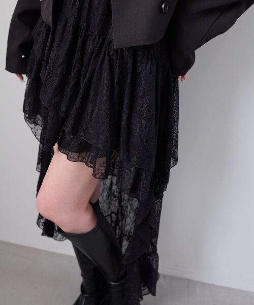 MAJESTIC LEGON(マジェスティックレゴン)の「アシメレースミニスカパン(スカート・レディース・ブラック/オフホワイト・MEDIUM)」の13枚目の写真