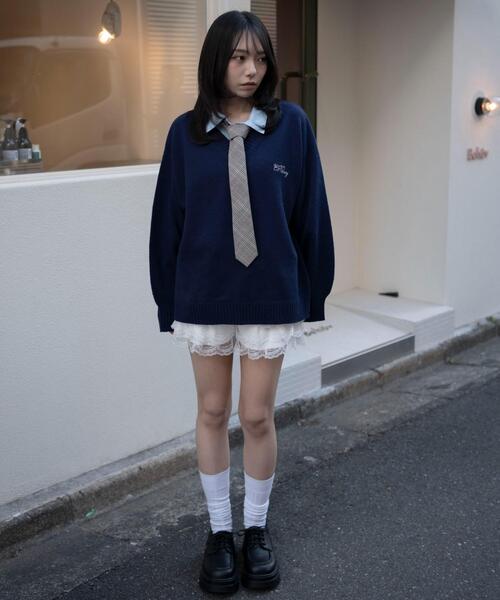 WEGO（ウィゴー）の「WEGO/【26年春新作】シャツドッキングニットプルオーバー（ニット/セーター・レディース・杢グレー/ネイビー・FREE）」の18枚目の写真