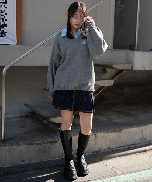 WEGO（ウィゴー）の「WEGO/【26年春新作】シャツドッキングニットプルオーバー（ニット/セーター・レディース・杢グレー/ネイビー・FREE）」の17枚目の写真