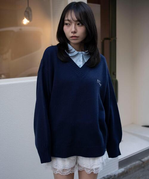 WEGO（ウィゴー）の「WEGO/【26年春新作】シャツドッキングニットプルオーバー（ニット/セーター・レディース・杢グレー/ネイビー・FREE）」の6枚目の写真