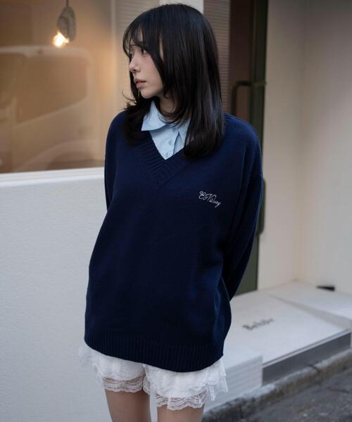 WEGO（ウィゴー）の「WEGO/【26年春新作】シャツドッキングニットプルオーバー（ニット/セーター・レディース・杢グレー/ネイビー・FREE）」の7枚目の写真