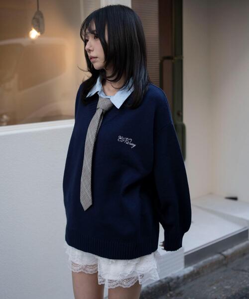 WEGO（ウィゴー）の「WEGO/【26年春新作】シャツドッキングニットプルオーバー（ニット/セーター・レディース・杢グレー/ネイビー・FREE）」の8枚目の写真