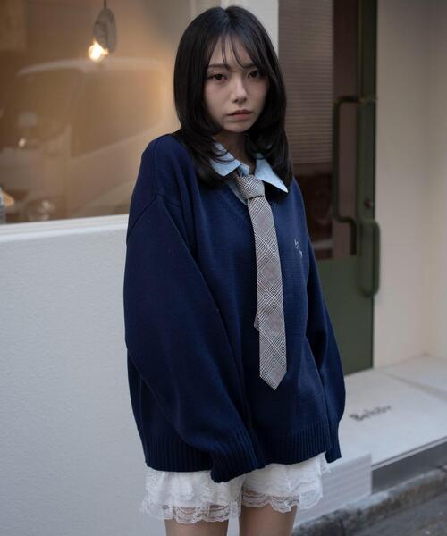 WEGO（ウィゴー）の「WEGO/【26年春新作】シャツドッキングニットプルオーバー（ニット/セーター・レディース・杢グレー/ネイビー・FREE）」の9枚目の写真