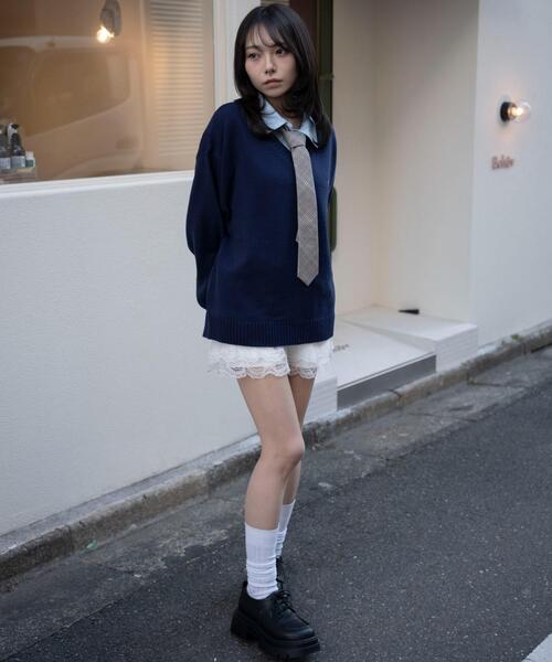 WEGO（ウィゴー）の「WEGO/【26年春新作】シャツドッキングニットプルオーバー（ニット/セーター・レディース・杢グレー/ネイビー・FREE）」の10枚目の写真