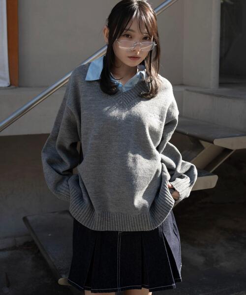 WEGO（ウィゴー）の「WEGO/【26年春新作】シャツドッキングニットプルオーバー（ニット/セーター・レディース・杢グレー/ネイビー・FREE）」の22枚目の写真