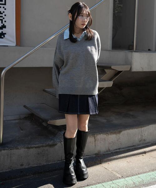 WEGO（ウィゴー）の「WEGO/【26年春新作】シャツドッキングニットプルオーバー（ニット/セーター・レディース・杢グレー/ネイビー・FREE）」の5枚目の写真