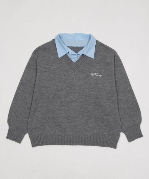 WEGO（ウィゴー）の「WEGO/【26年春新作】シャツドッキングニットプルオーバー（ニット/セーター・レディース・杢グレー/ネイビー・FREE）」の13枚目の写真