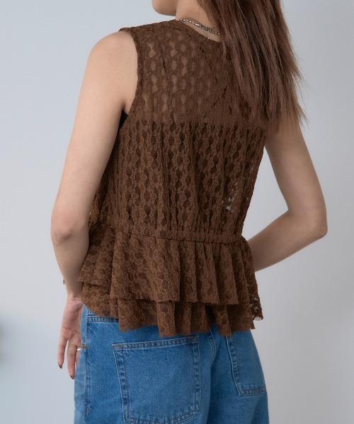 TRIANGLE PALETTE(トライアングルパレット)の「レースペプラムVネックベスト(ベスト・レディース・ホワイト/ブラウン/アイボリー/ブラック・FREE)」の20枚目の写真