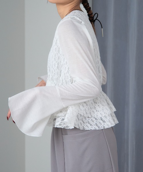 TRIANGLE PALETTE(トライアングルパレット)の「レースペプラムVネックベスト(ベスト・レディース・ホワイト/ブラウン/アイボリー/ブラック・FREE)」の8枚目の写真