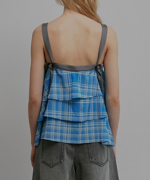IRENENNE（アイレネ）の「プレイドプリントキャミトップ / Plaid Print Tiered Cami Top（シャツ/ブラウス・レディース・オレンジ/ブルー・36）」の8枚目の写真