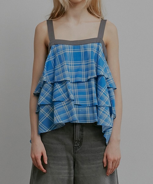 IRENENNE（アイレネ）の「プレイドプリントキャミトップ / Plaid Print Tiered Cami Top（シャツ/ブラウス・レディース・オレンジ/ブルー・36）」の7枚目の写真