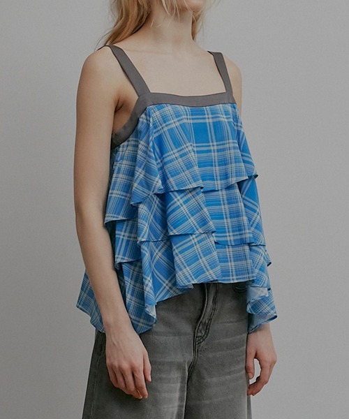 IRENENNE（アイレネ）の「プレイドプリントキャミトップ / Plaid Print Tiered Cami Top（シャツ/ブラウス・レディース・オレンジ/ブルー・36）」の6枚目の写真