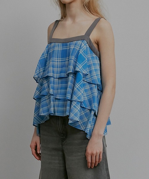 IRENENNE（アイレネ）の「プレイドプリントキャミトップ / Plaid Print Tiered Cami Top（シャツ/ブラウス・レディース・オレンジ/ブルー・36）」の5枚目の写真