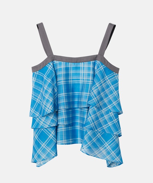 IRENENNE（アイレネ）の「プレイドプリントキャミトップ / Plaid Print Tiered Cami Top（シャツ/ブラウス・レディース・オレンジ/ブルー・36）」の4枚目の写真