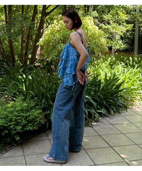 IRENENNE(アイレネ)の「プレイドプリントキャミトップ / Plaid Print Tiered Cami Top(シャツ/ブラウス・レディース・オレンジ/ブルー・36)」の10枚目の写真